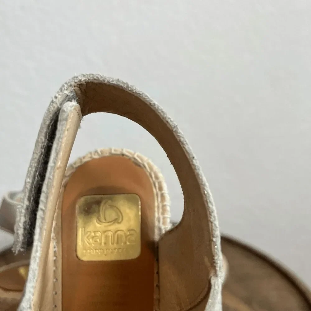 Kanna Beige Leather Espadrille Wedge Heeled Strappy Sandals Women's Size 40 10